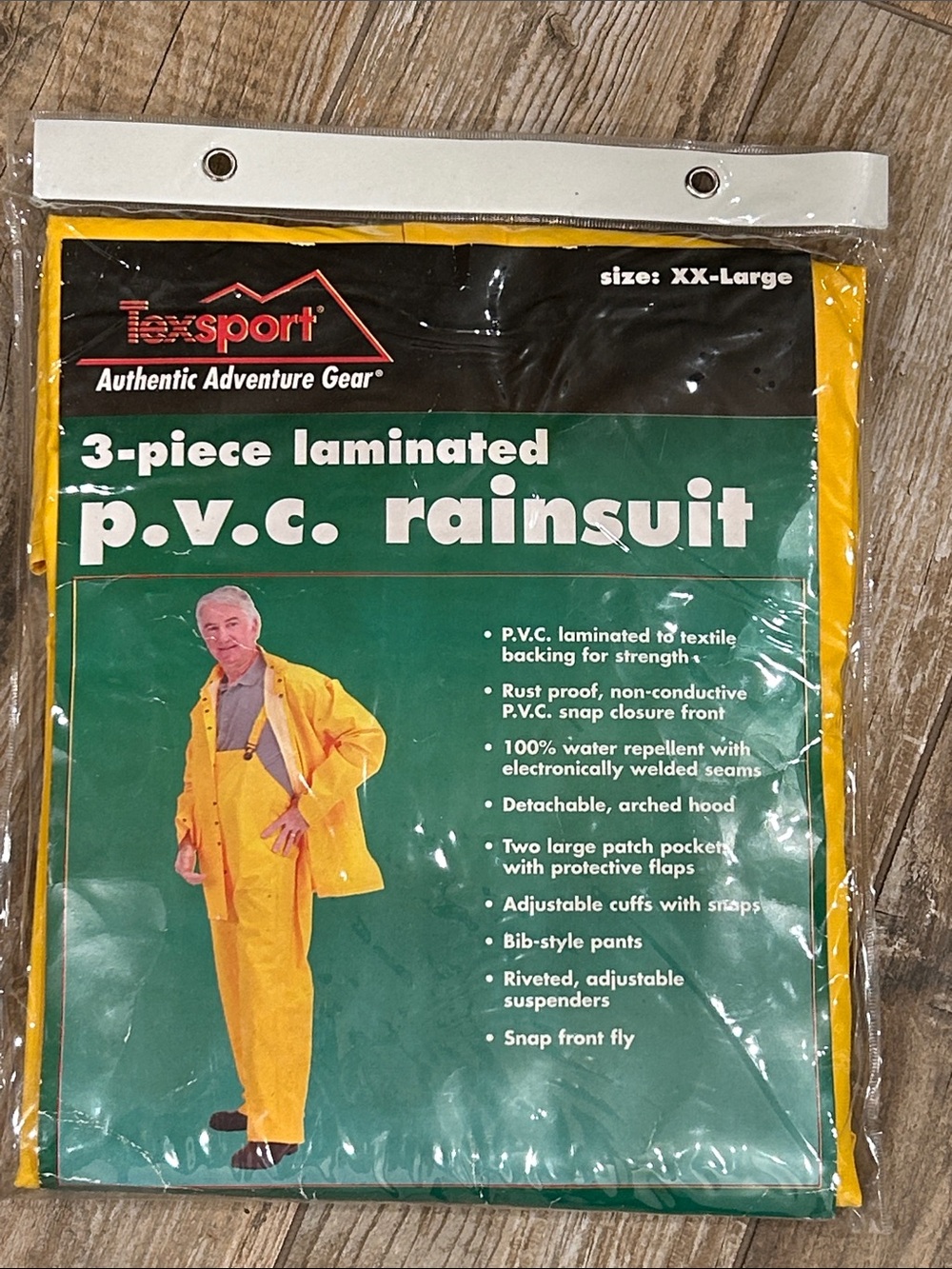 Texsport 3-PIECE LAMINATED P.V.C. RAINSUIT ADULT XX-Large WATERPROOF Yellow NOS